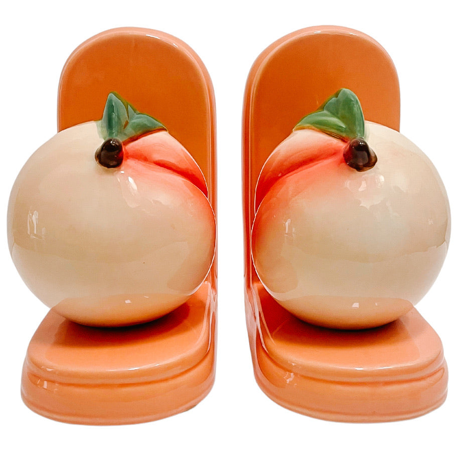 Pair Of Glazed Ceramic Peach Bookends