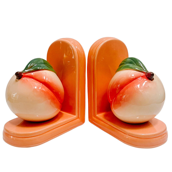 Pair Of Glazed Ceramic Peach Bookends