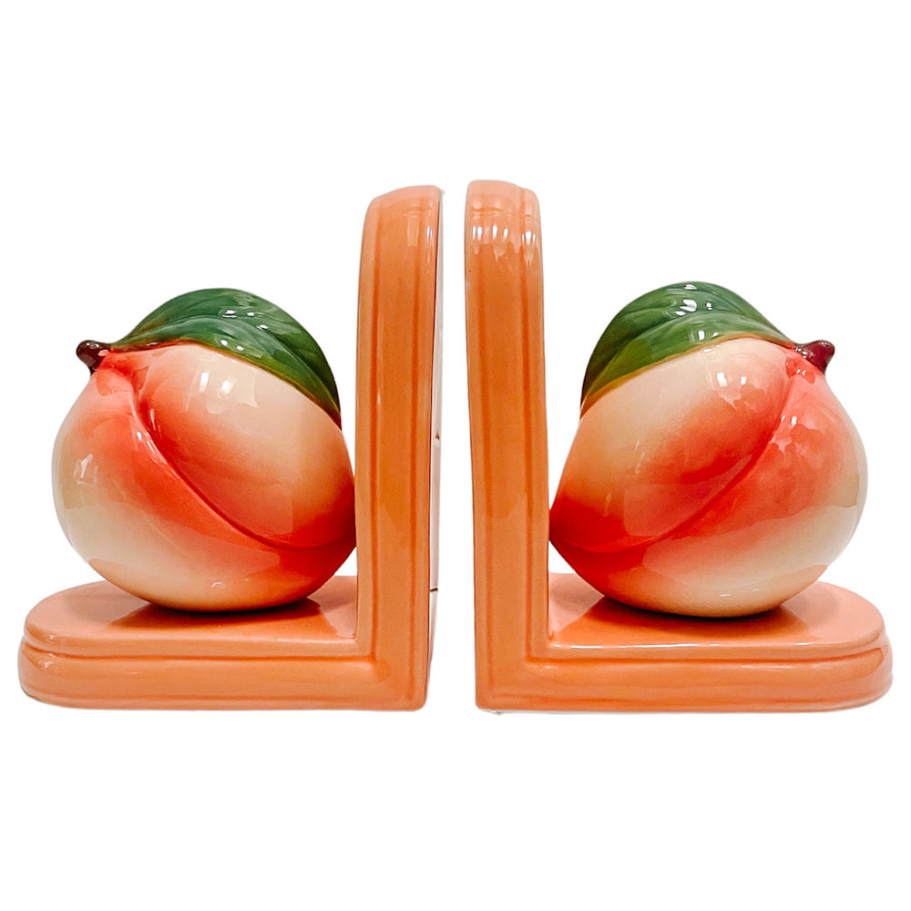 Pair Of Glazed Ceramic Peach Bookends