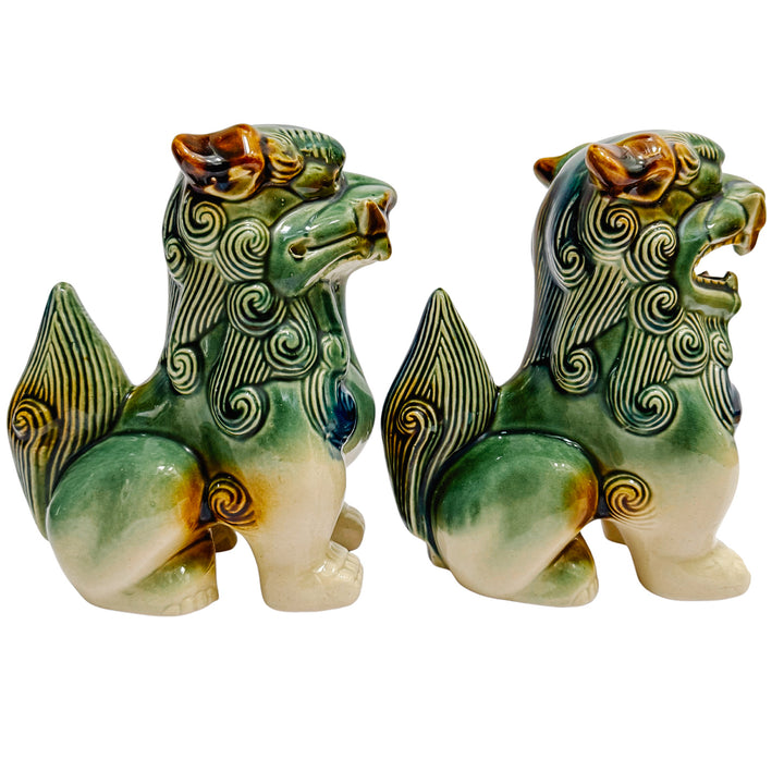 Vintage Green & Blue Glazed Ceramic Foo Dog Figurines