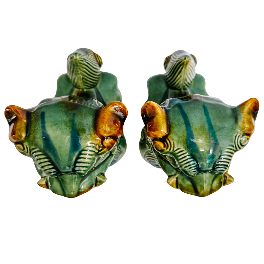 Vintage Green & Blue Glazed Ceramic Foo Dog Figurines