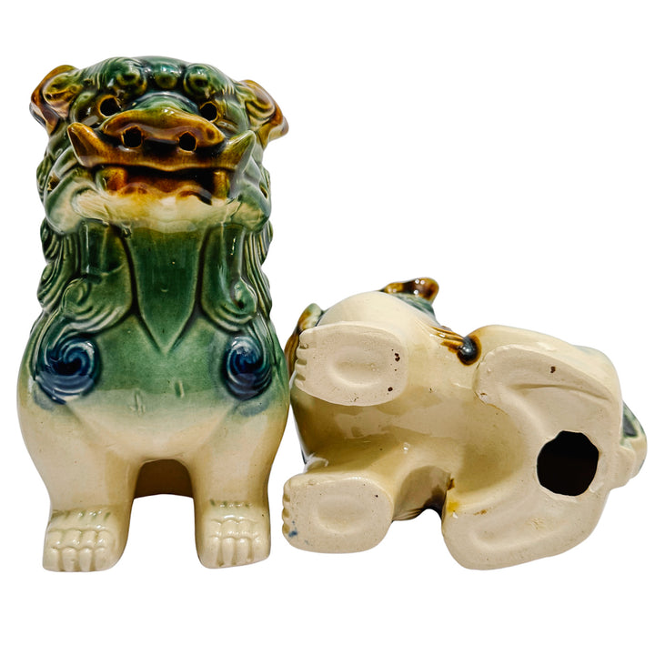 Vintage Green & Blue Glazed Ceramic Foo Dog Figurines