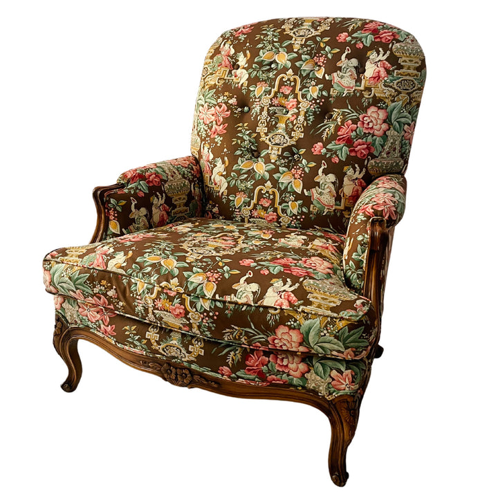 Mocha Mousse Chinoiserie Upholstery Bergere Chairs