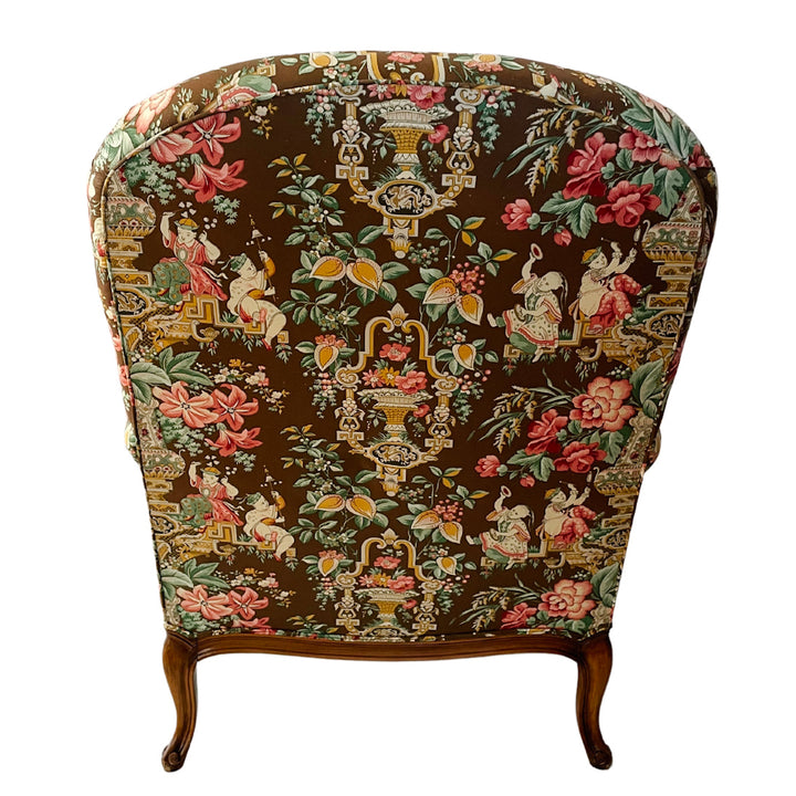 Mocha Mousse Chinoiserie Upholstery Bergere Chairs