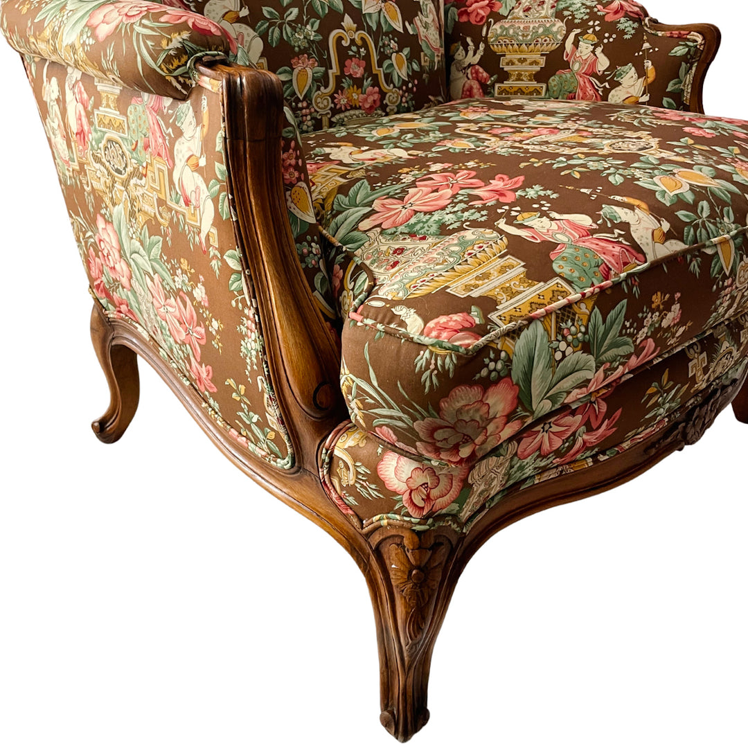 Mocha Mousse Chinoiserie Upholstery Bergere Chairs