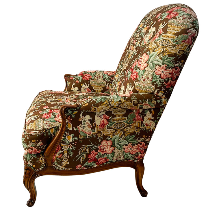 Mocha Mousse Chinoiserie Upholstery Bergere Chairs