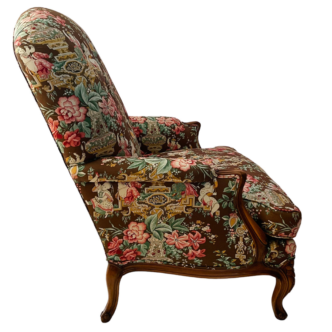 Mocha Mousse Chinoiserie Upholstery Bergere Chairs