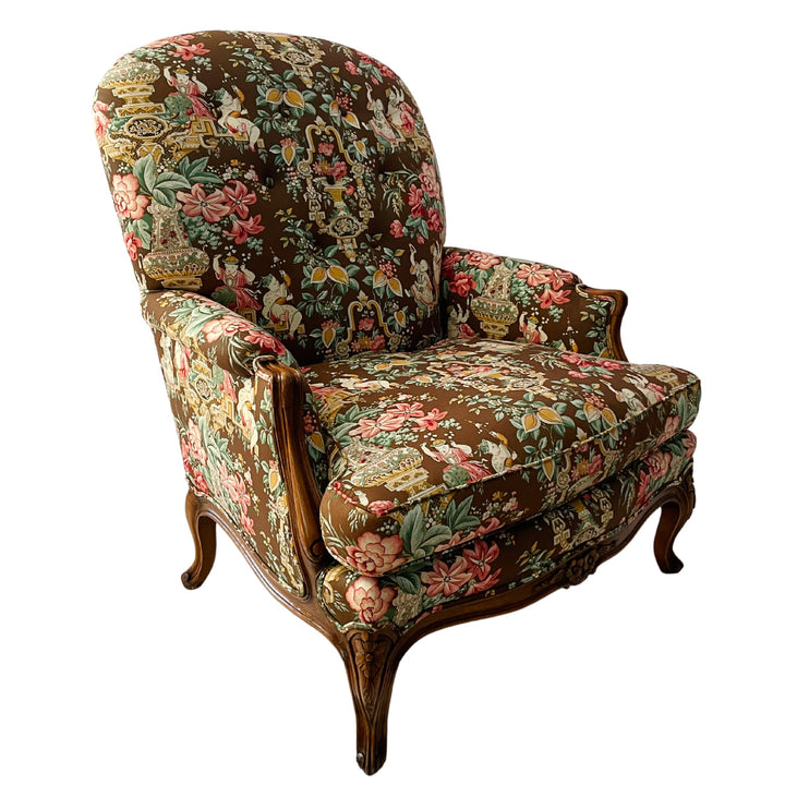 Mocha Mousse Chinoiserie Upholstery Bergere Chairs