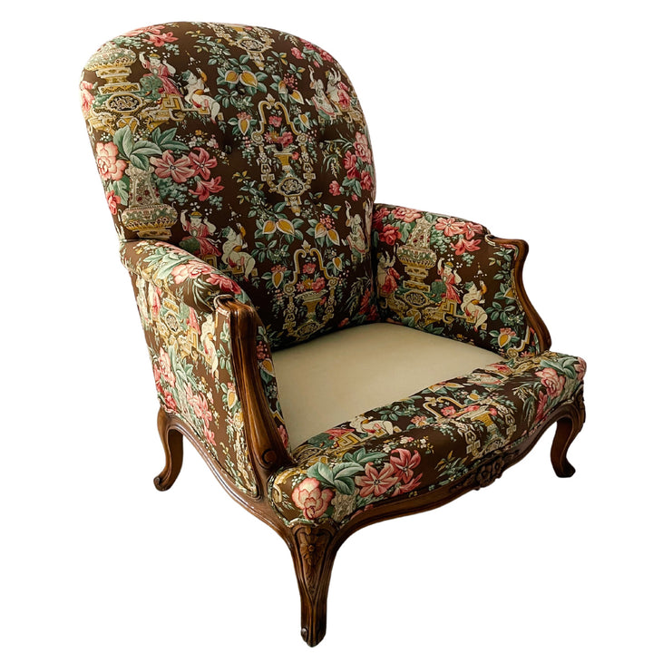 Mocha Mousse Chinoiserie Upholstery Bergere Chairs