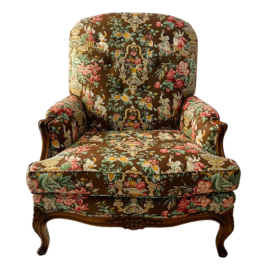 Mocha Mousse Chinoiserie Upholstery Bergere Chairs