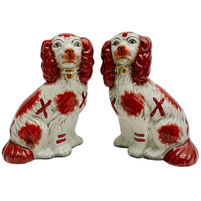 Vintage Pair Of Russet Staffordshire Mantle Dogs