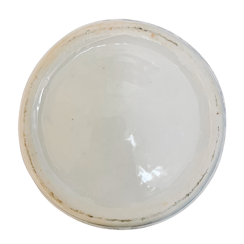 Pair Of Vintage Blue & White Rice Jars With Foo Dog Lids