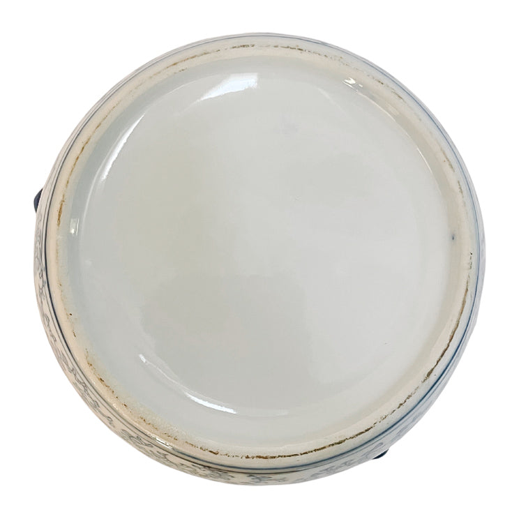 Pair Of Vintage Blue & White Rice Jars With Foo Dog Lids