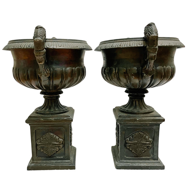 Pair Of Vintage Metal Medici Style Garniture Urns