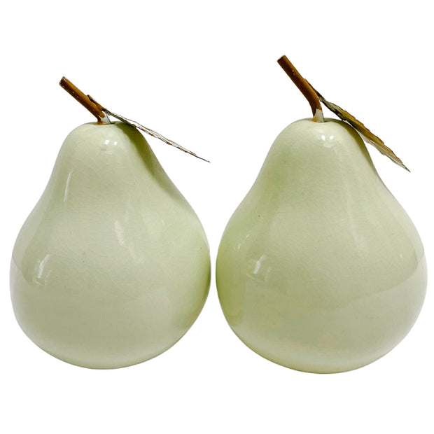 Pair Of Vintage Mint Green Ceramic Pears With Stems