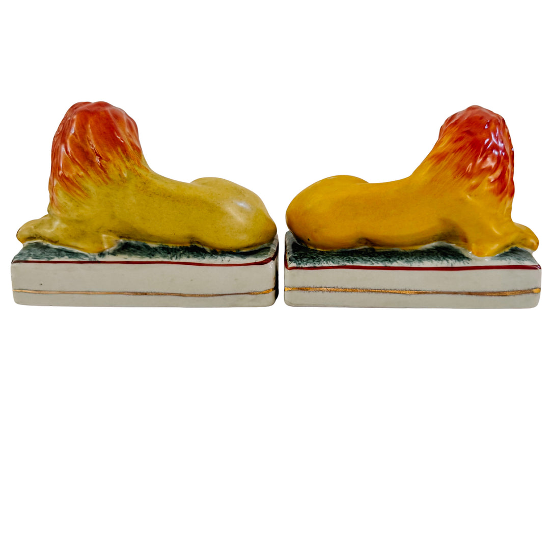 Pair Of Vintage Staffordshire Recumbent Lions 
