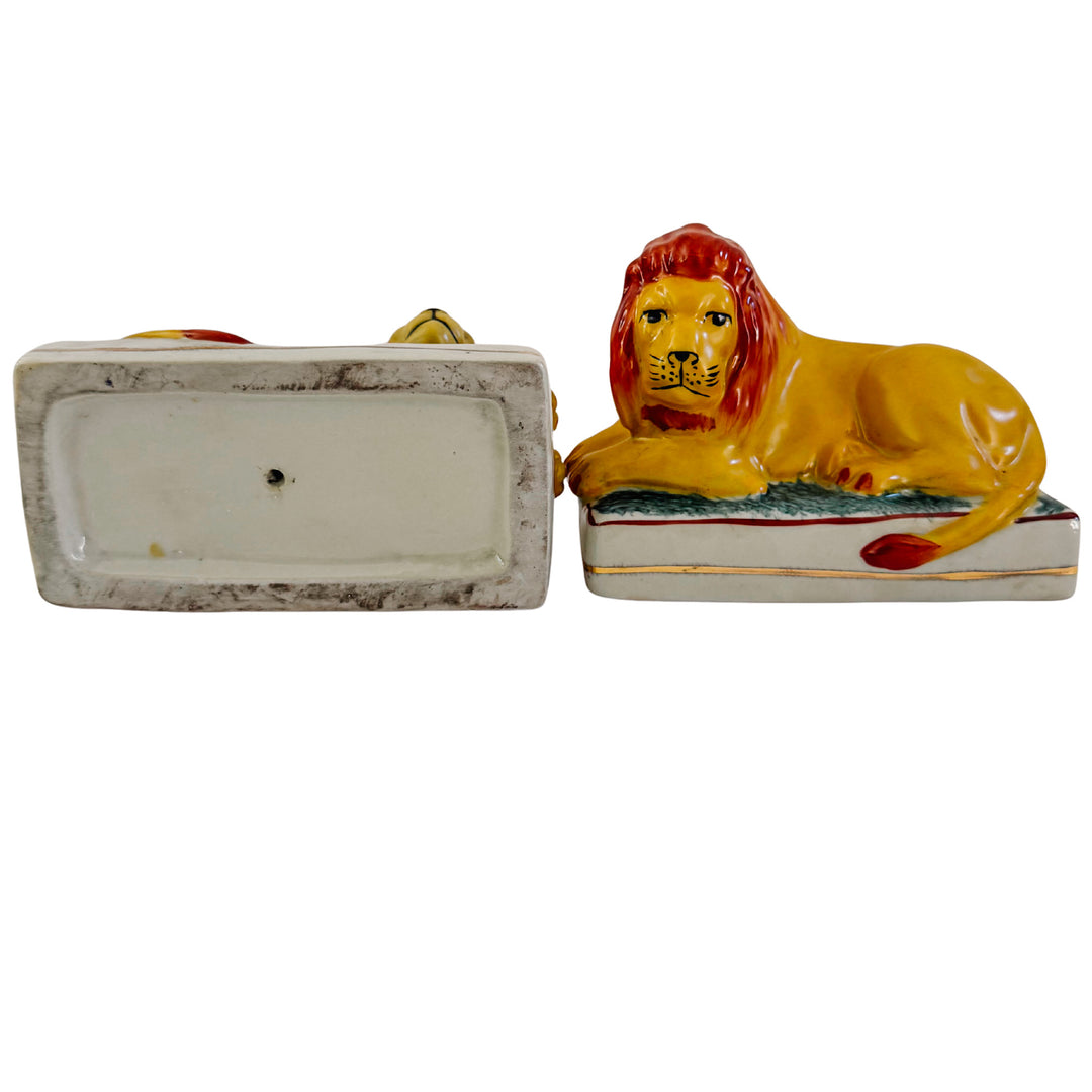 Pair Of Vintage Staffordshire Recumbent Lions 
