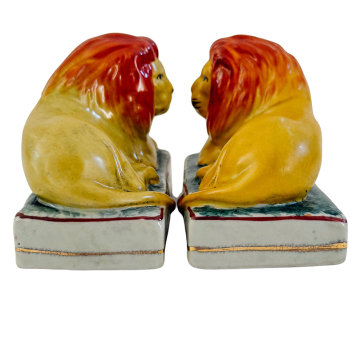 Pair Of Vintage Staffordshire Recumbent Lions 