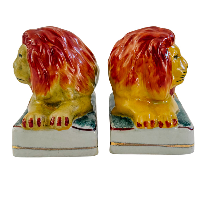 Pair Of Vintage Staffordshire Recumbent Lions 
