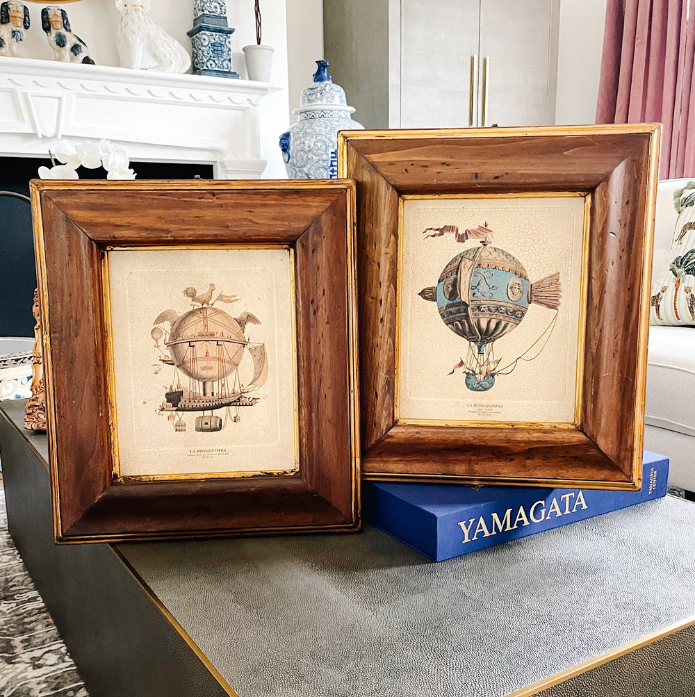 Vintage Pair Of Framed Hot Air Balloon Giclee Prints