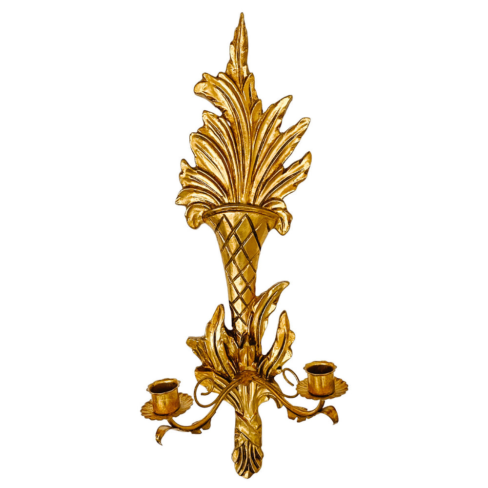 Pair Of Italian Giltwood & Tole Two-Arm Candlestick Wall Sconces