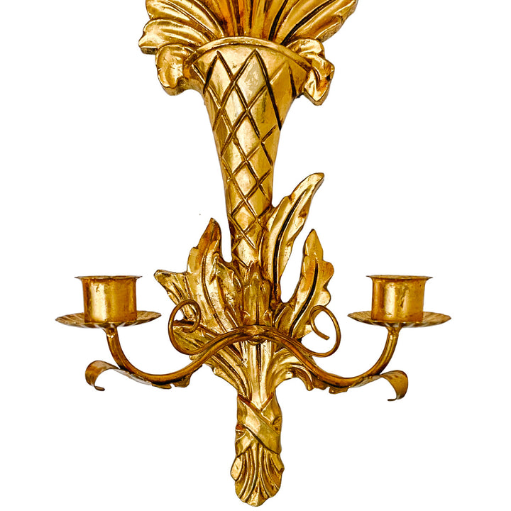 Pair Of Italian Giltwood & Tole Two-Arm Candlestick Wall Sconces