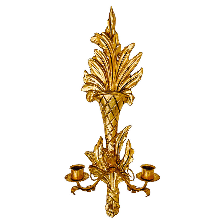 Pair Of Italian Giltwood & Tole Two-Arm Candlestick Wall Sconces