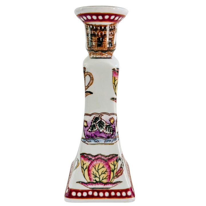 Vintage Chinoiserie English Tea Porcelain Candlestick Holders