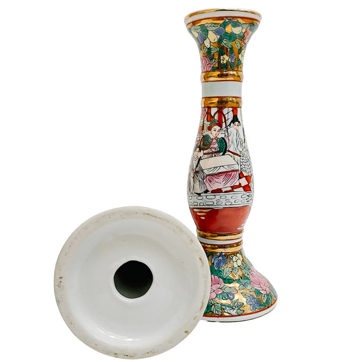 Pair Of Vintage Rose Medallion Candlestick Holders