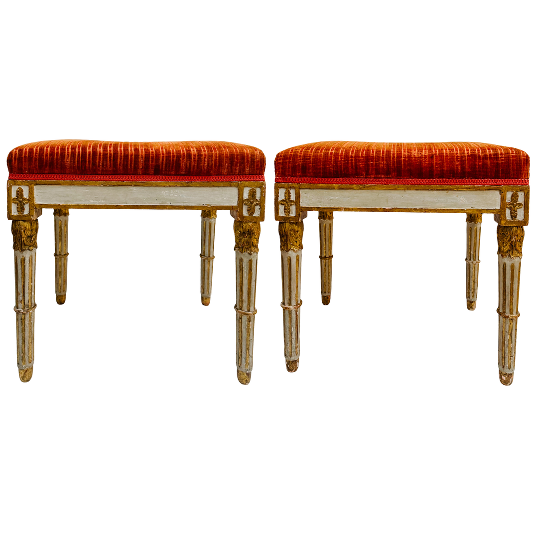 Pair of 19th Century Gustavian Painted & Parcel-Gilt Footstools