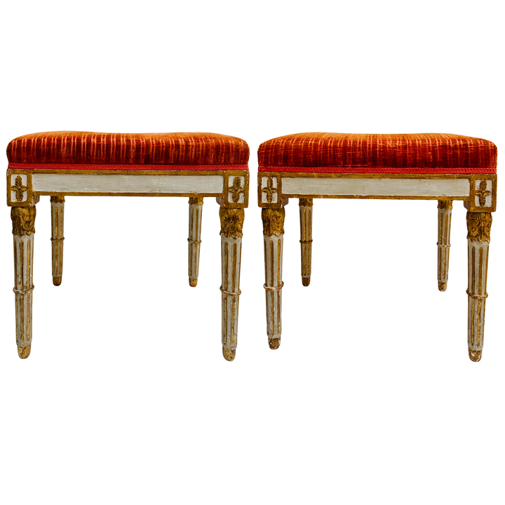 Pair of 19th Century Gustavian Painted & Parcel-Gilt Footstools