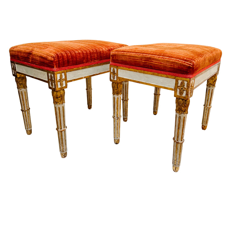 Pair of 19th Century Gustavian Painted & Parcel-Gilt Footstools