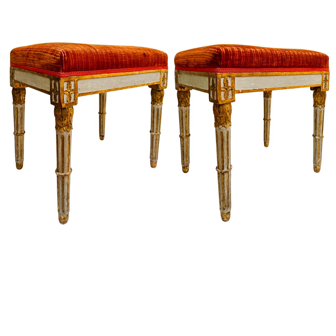 Pair of 19th Century Gustavian Painted & Parcel-Gilt Footstools