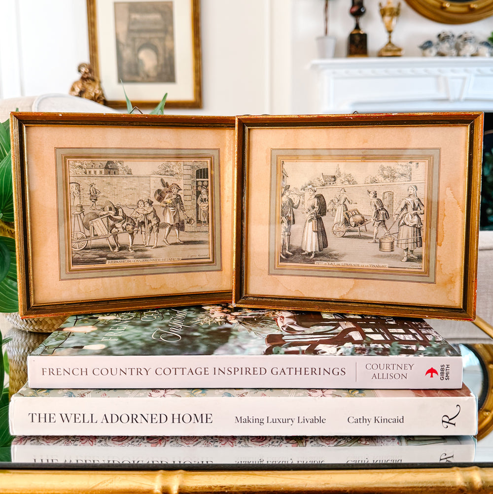 Pair of Antique French Cris de Paris Framed Engravings After Nicolas Guérard