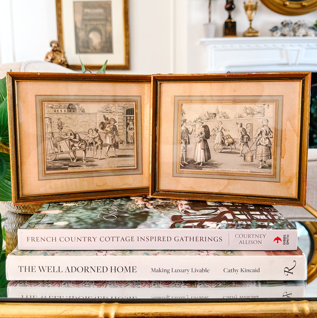 Pair of Antique French Cris de Paris Framed Engravings After Nicolas Guérard