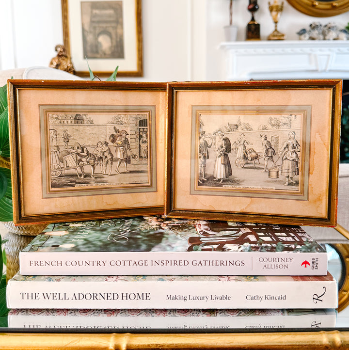 Pair of Antique French Cris de Paris Framed Engravings After Nicolas Guérard