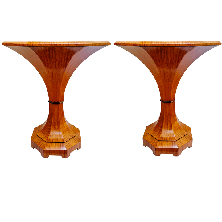 Pair of Biedermeier Style Lemonwood William Switzer Tulip Side Tables 