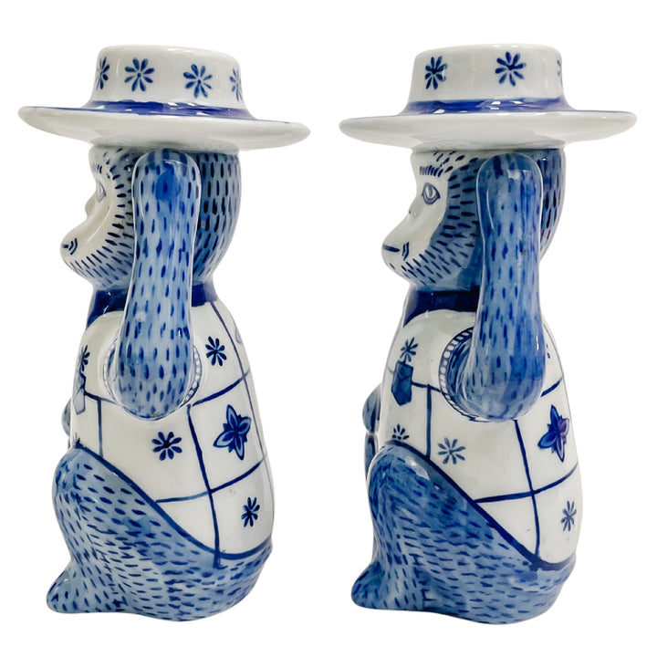 Blue & White Chinese Monkey Candleholders