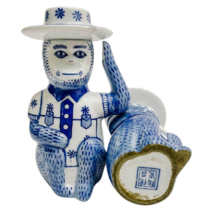 Blue & White Chinese Monkey Candleholders