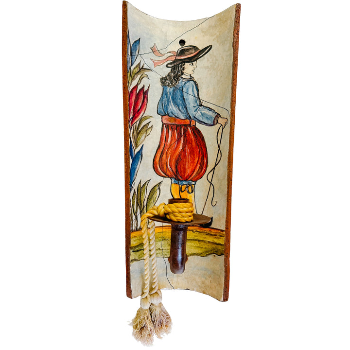 Pair of French Provincial Terracotta Tile Candle Sconces With Breton Folk Figures