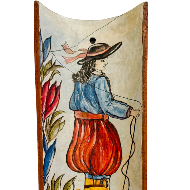 Pair of French Provincial Terracotta Tile Candle Sconces With Breton Folk Figures