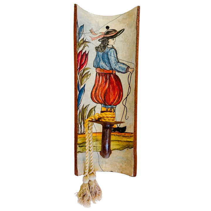 Pair of French Provincial Terracotta Tile Candle Sconces With Breton Folk Figures