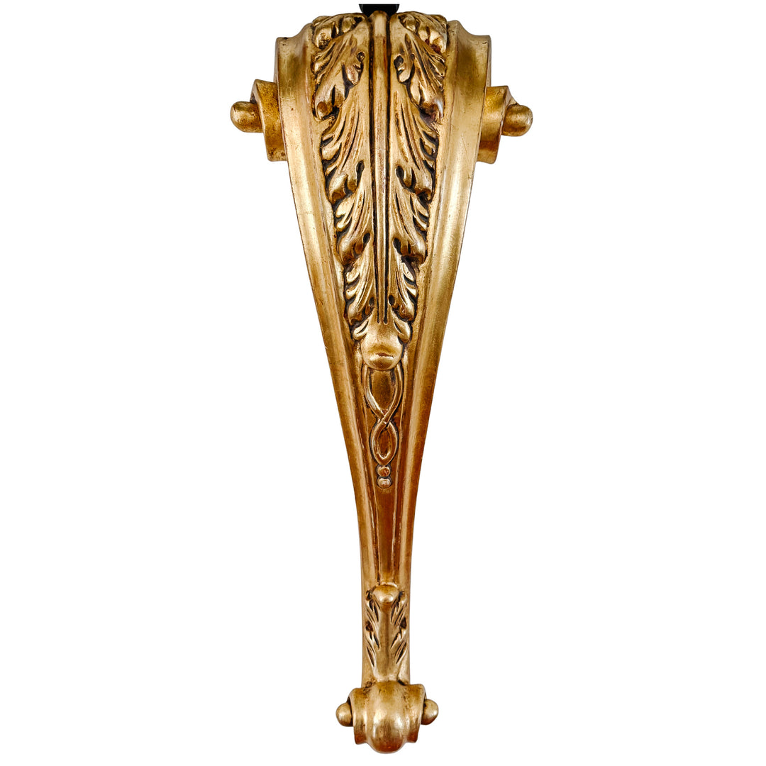 Pair of Grand Scale Parisian Giltwood Corbel Sconces With Blue Pleated Silk Shades