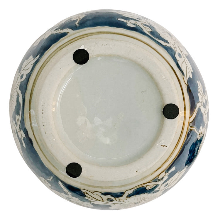 Pair of Indigo Blue & White Scrolling Floral Ginger Jars