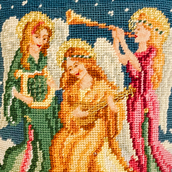 Pair of Petite Angel Needlepoint Christmas Pillows