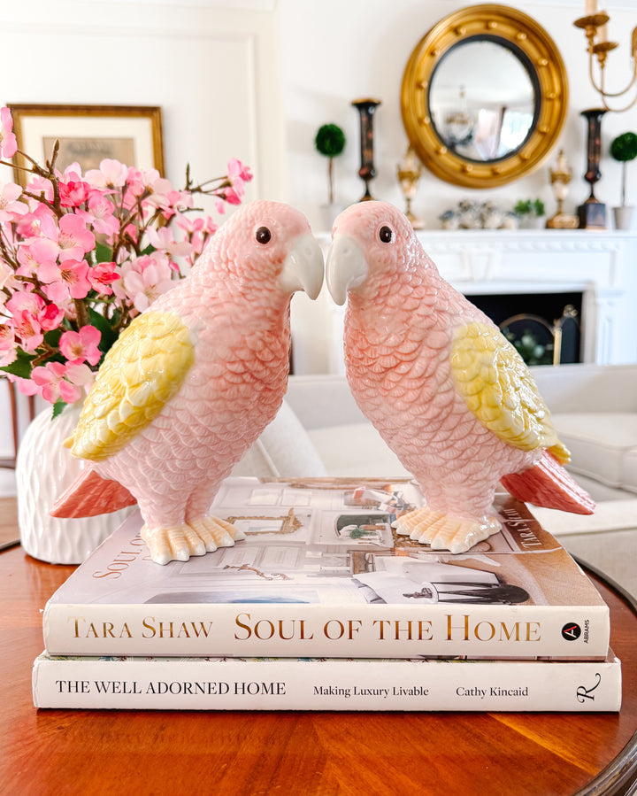 Pair of Pink and Yellow Ceramic Cockatoo Figurines