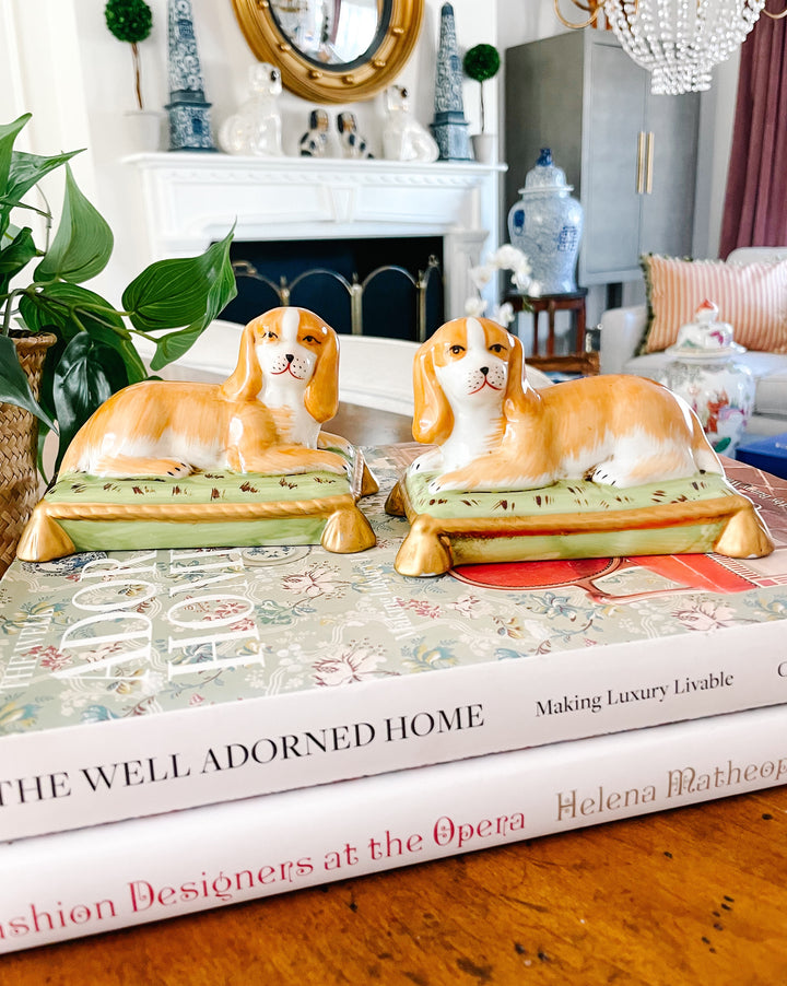 Reclining Cavalier King Charles Spaniel Dogs On Pillows