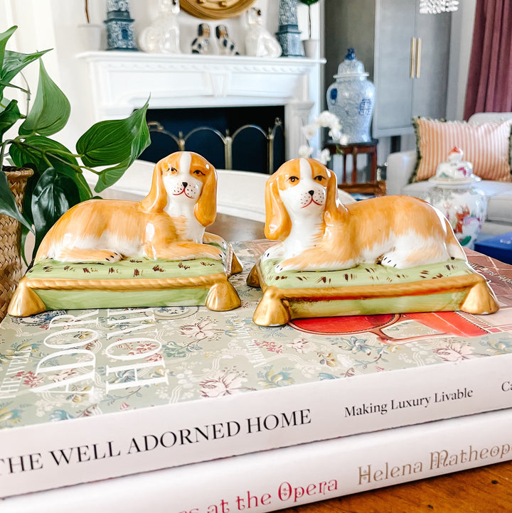 Reclining Cavalier King Charles Spaniel Dogs On Pillows
