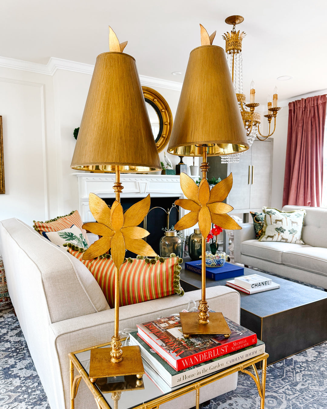 Pair of Tall Lucas McKearn Azalea Gold Table Lamps