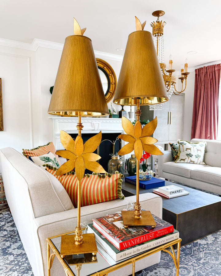 Pair of Tall Lucas McKearn Azalea Gold Table Lamps
